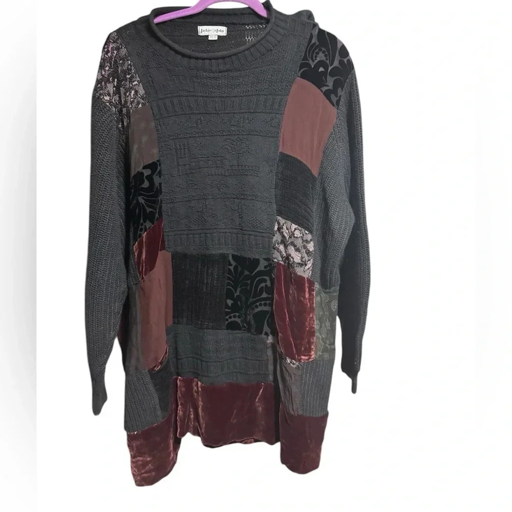 JACKIE LOVES JOHN | Boho Patchwork  sweater one‎ size black dark romantic